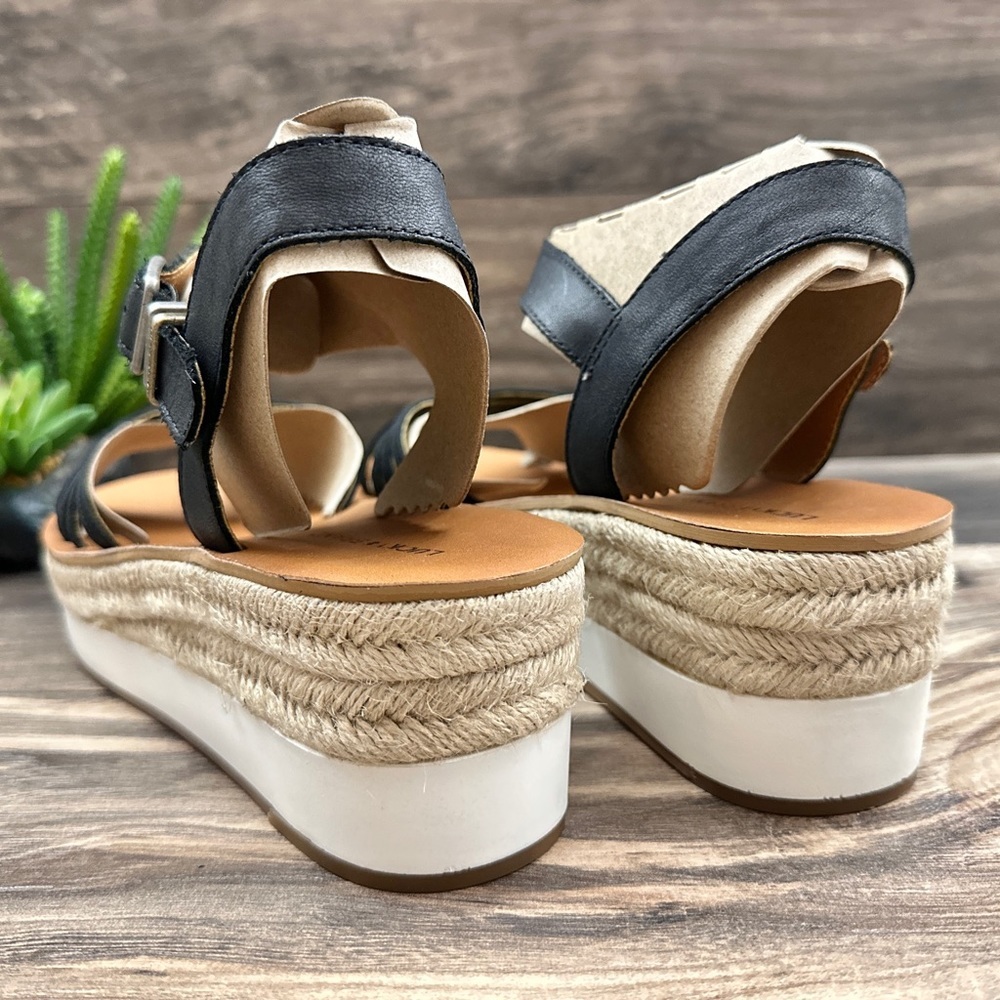 NIB Lucky Brand Juniffer Platform Wedge Sandal Black Dress Winter Haze 9M - Picture 8 of 12
